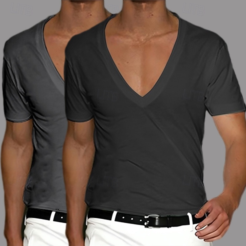 2 Stück Herren T-Shirt Tee Top Kurzarm Kurzarm V-Ausschnitt Sommer Frühling Unifarben Designer Basic Modern Zeitgenössisch Klassischer Stil Basic Urlaub Street Casual Schwarz Weiß Tee 2025 - $17.49 –P10