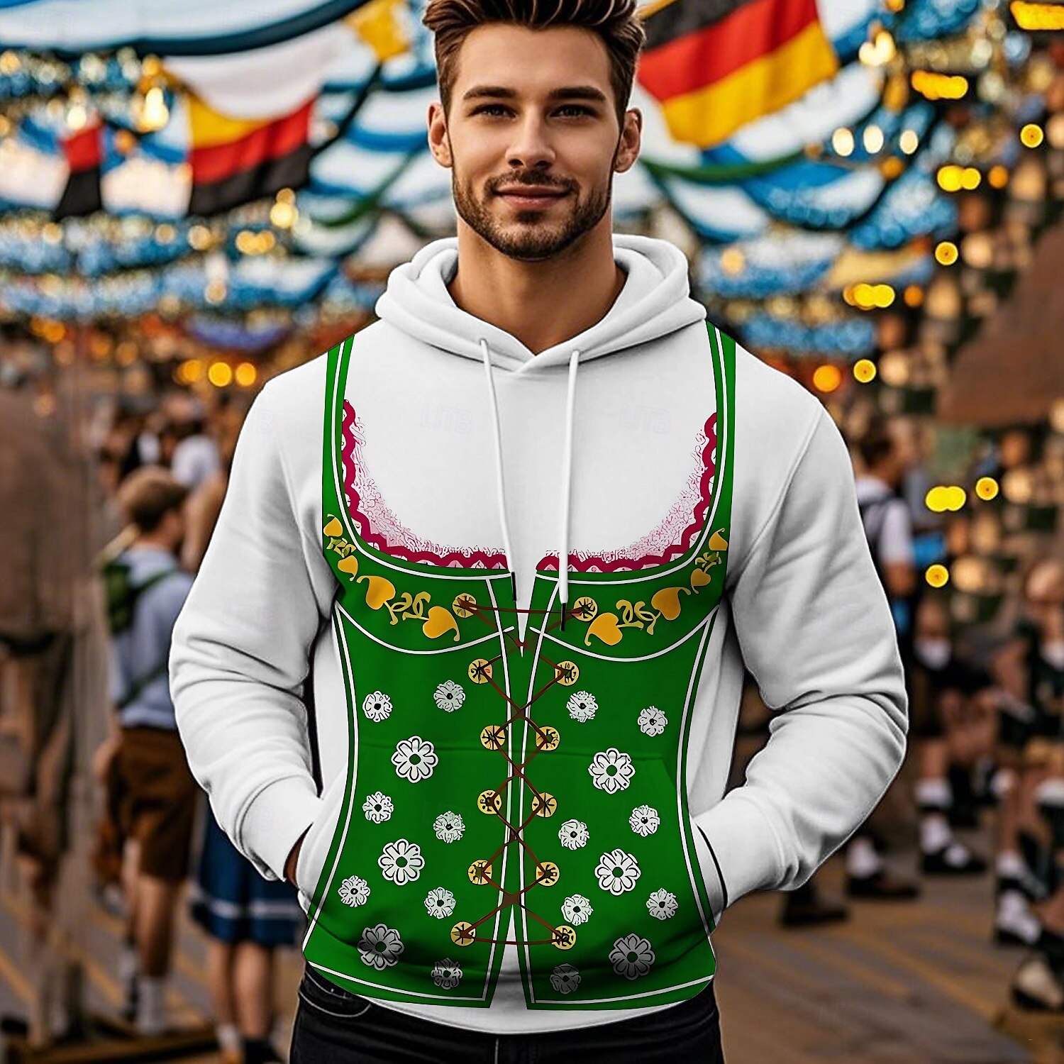 Oktoberfestbier Kapuzensweatshirt Druck Fronttasche Grafik Für Herren Erwachsene Karneval Oktoberfestbier 3D-Druck Urlaub Party 2025 - $29.99 –P3
