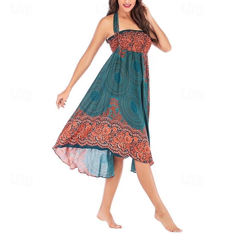 Mujer Falda Línea A Columpio Casual Boho Maxi Alta cintura Faldas Floral Estampado Microelástico Vacaciones Festivos Blanco Vino Azul Real Verde Oscuro Verano Poliéster 2025 - $20.99 –P17