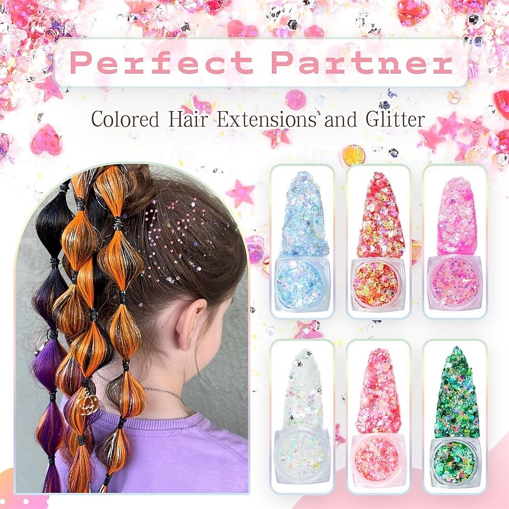 Цветные накладные волосы 22 дюйма прямые накладные волосы на заколках для тела, лица, блестящие разноцветные радужные розовые красные накладные волосы для детей, девочек и женщин 2026 - $13.49 –P7