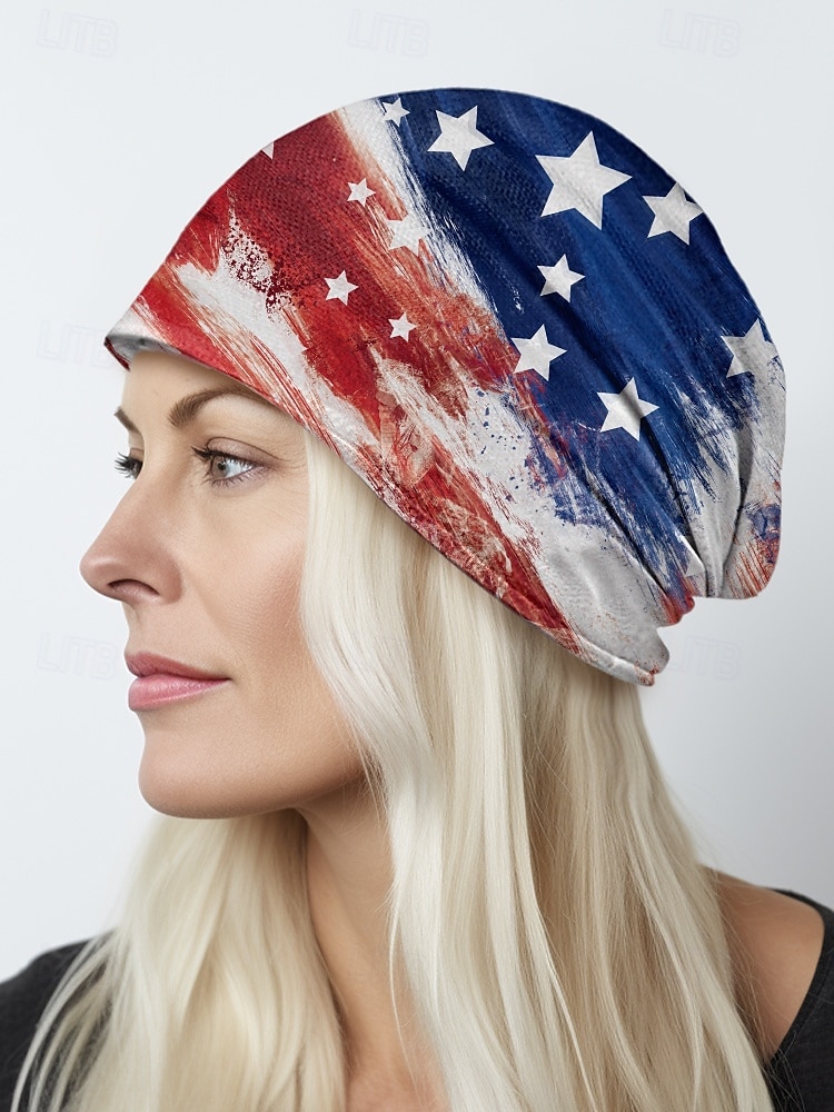 Dámská klobouková nákrčníková nákrčníková návleky s potiskem americké vlajky, dvojí použití - vlastenecký styl, měkký polyester, univerzální velikost, vhodná pro každodenní nošení, outdoorové aktivity a oslavy Dne nezávislosti. 2025 - $11.99 –P4