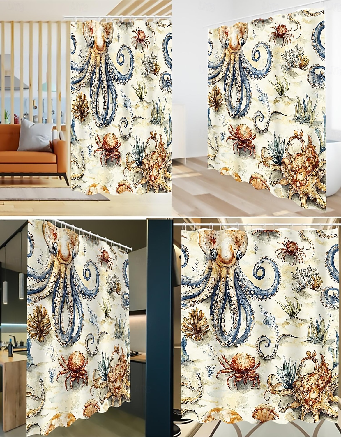 Cortina de ducha con diseño de tortuga marina y ganchos para baño, juego de decoración de baño de poliéster impermeable, paquete de 12 ganchos de plástico 2026 - $21.99 –P14