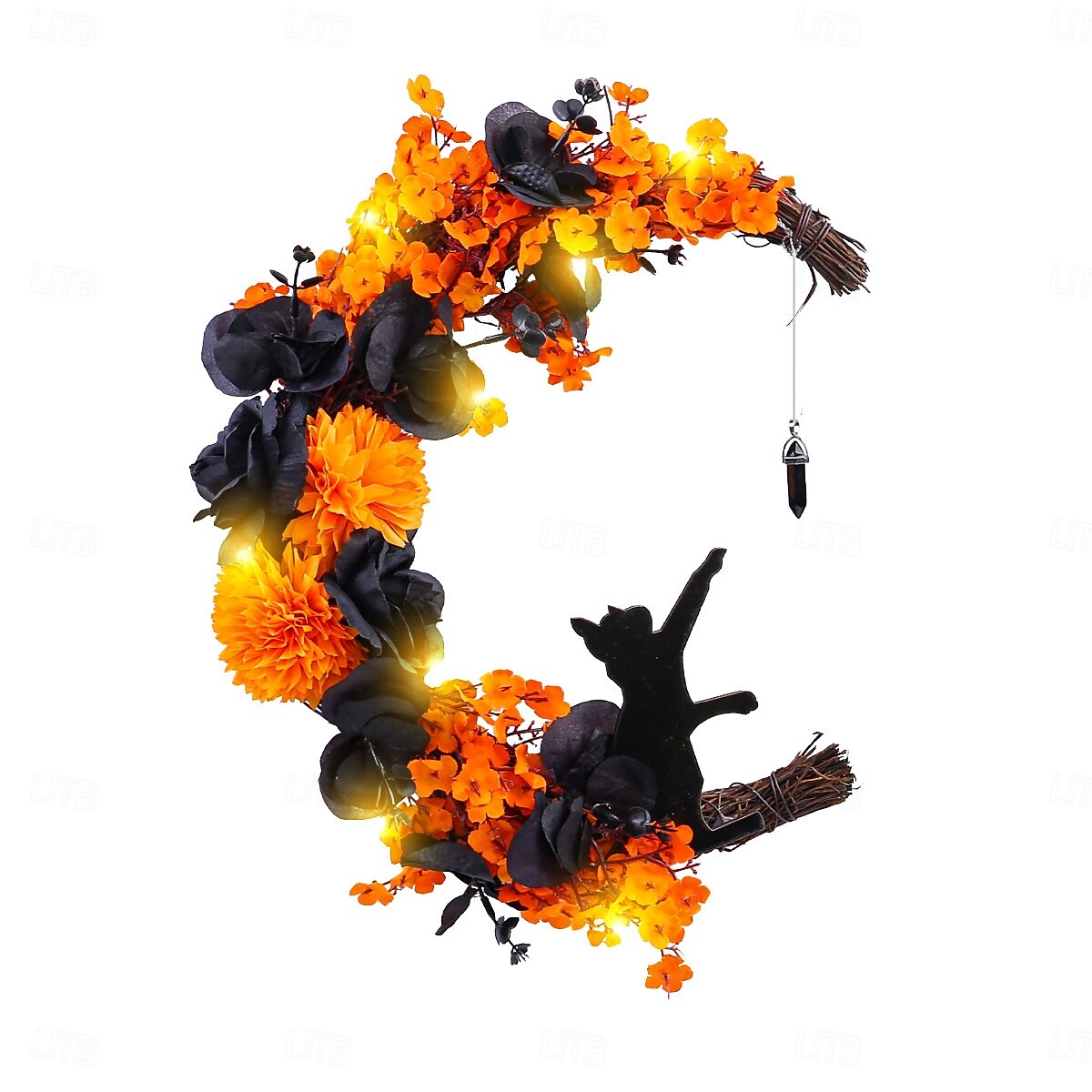 guirlanda de lua curva de halloween com gato preto, cabide de porta de lua crescente laranja e preta, guirlanda de porta da frente para decoração de varanda de quintal ao ar livre de halloween de 2025 por $27.99 –P6