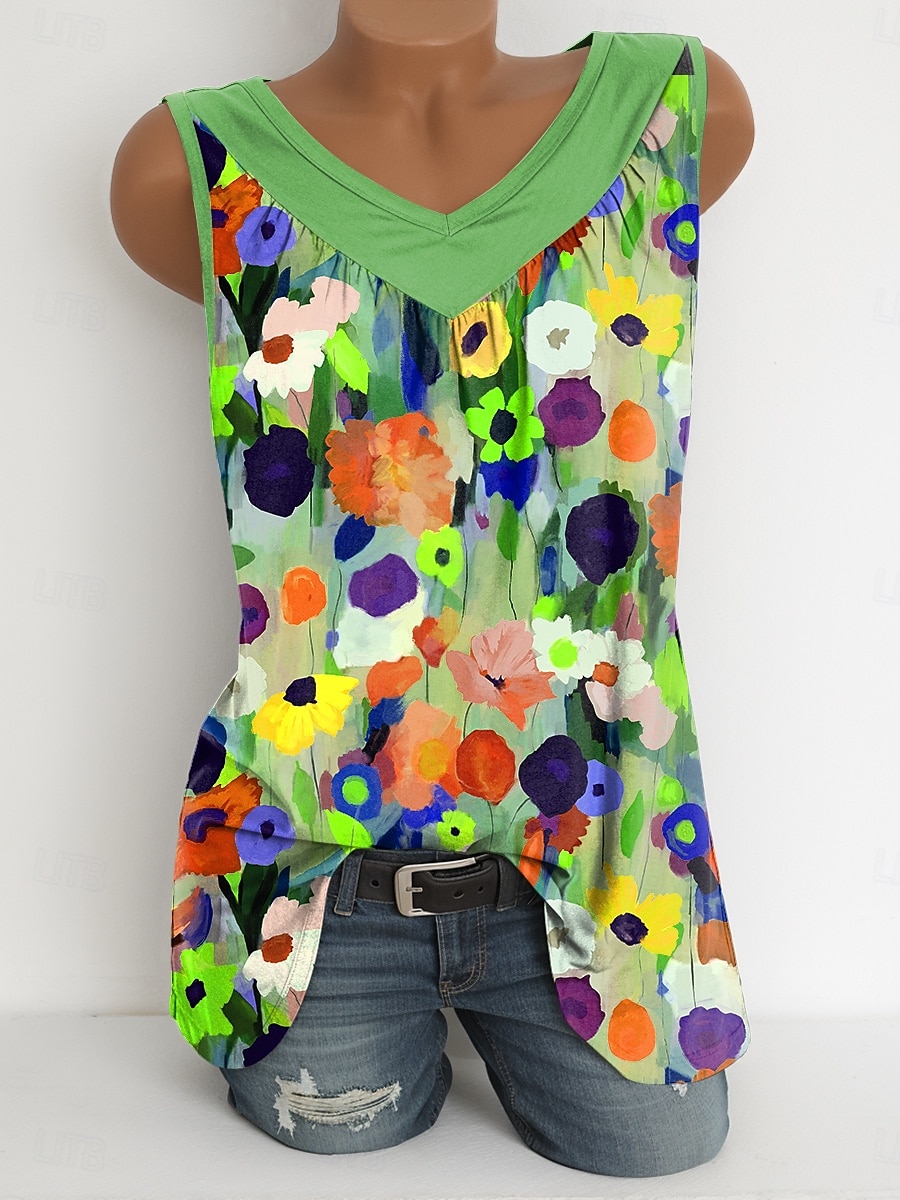 Femmes Débardeur caraco Fleuri Graphique ancien Élégant Occasionnel Sans manches Col en V Hauts Longs Quotidien Imprimé Vert herbe Bleu Poudré Violet Vert Été Printemps de 2025 ? $23.99 –P4
