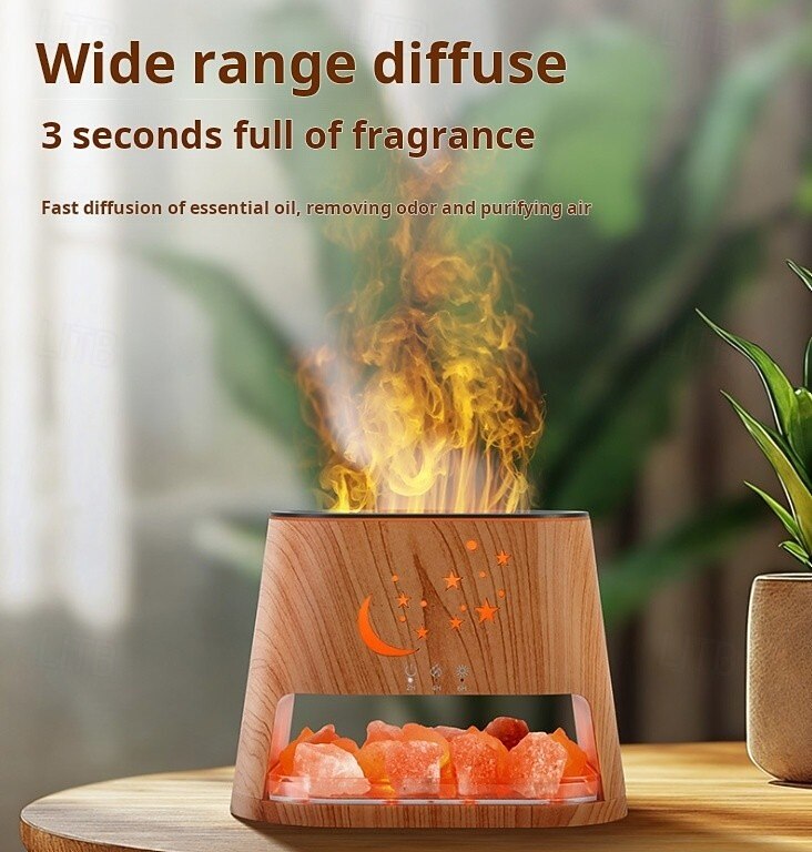 1 Pc Natural Rock Aromatherapy Machine Humidifier Colorful Flame Atmosphere Light with Essential Oil Addition Hollow Star Moon Salt Stone Decorative Light Remote Control Timing DC24V Plug 2025 - GBP £23 –P15