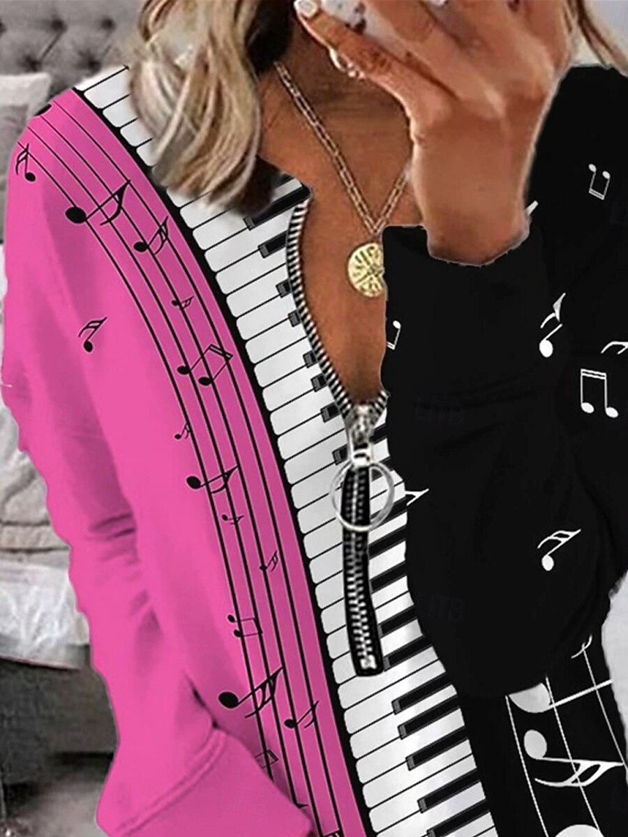 Dame Quarter Zipper Genser Stripete Uformell Langermet Rund Hals Vanlige Topper Gate Dagligbruk Print Rosa Høst Vinter 2025 - $27.99 –P2