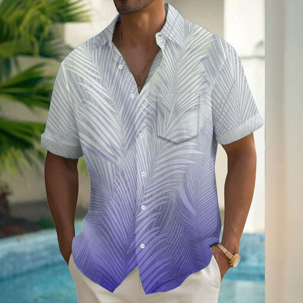 בגדי ריקוד גברים שיפוע טרופי עלה דקל חולצת הוואי חולצה עם כפתורים חולצת אלוהה שרוולים קצרים הוואי חגים ביגוד חוף קיץ אביב צווארון מתקפל הדפסת תלת מימד חולצות צווארון כיס אחד קדמי פול סגול חום תלתן 2025 - $23.99 –P4