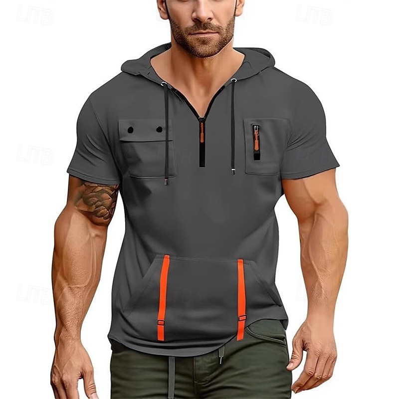 Hombre Sudadera Sudadera con capucha y cremallera de un cuarto Negro Blanco Azul Marino Azul Piscina Caqui Con Capucha Plano Bolsillo Cremallera de un cuarto Deporte Diario Festivos Poliéster Ropa de 2025 - $28.99 –P7