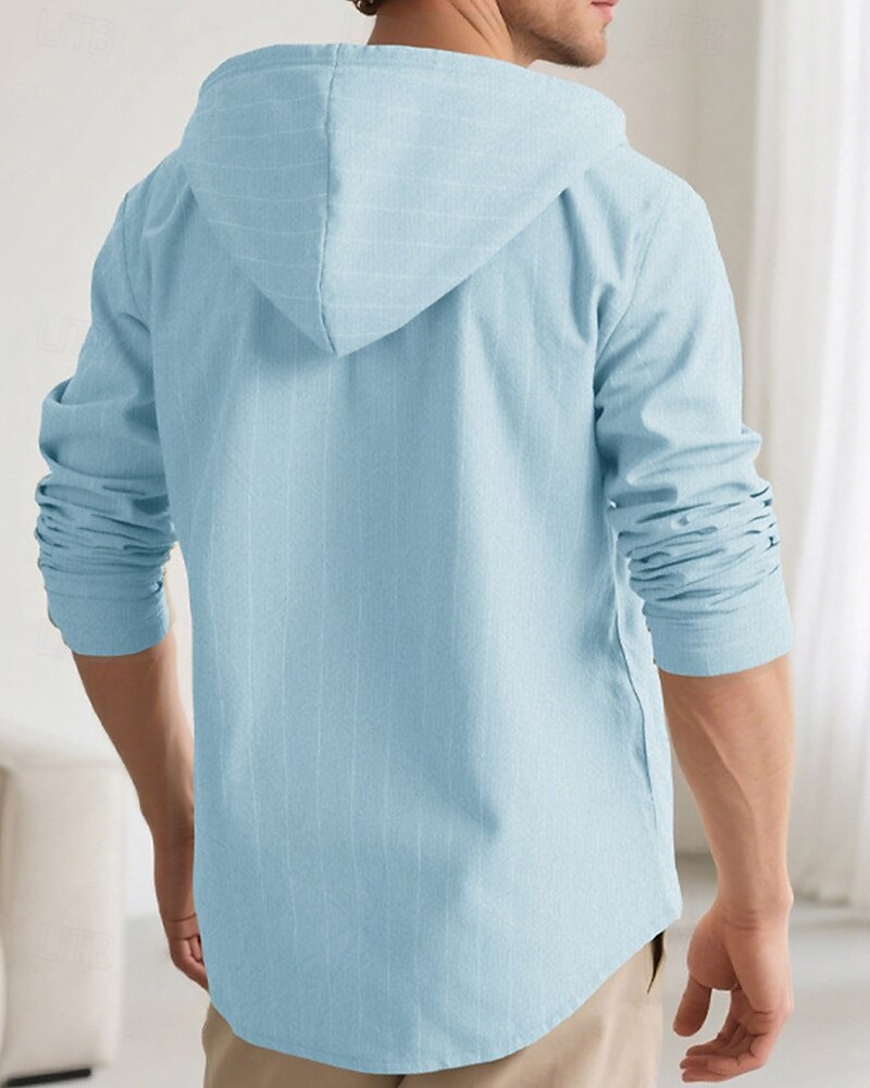 Per uomo Camicia Camicia di lino Camicia casual Camicia con Bottoni Camicia di cotone A righe Vacanza Camicia hawaiana Nero Bianco Blu marino Cachi Manica Lunga Con Cappuccio Primavera Autunno del 2025 a $23.99 –P15