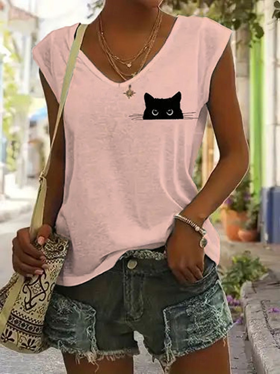 Dame Camisole Tank Top Grafisk Dyr Stilfull Fritid Ermeløs V-hals Vanlige topper Daglig Trykt mønster Hvit Rosa Blå Grønn Sommer Vår 2025 - $17.99 –P2