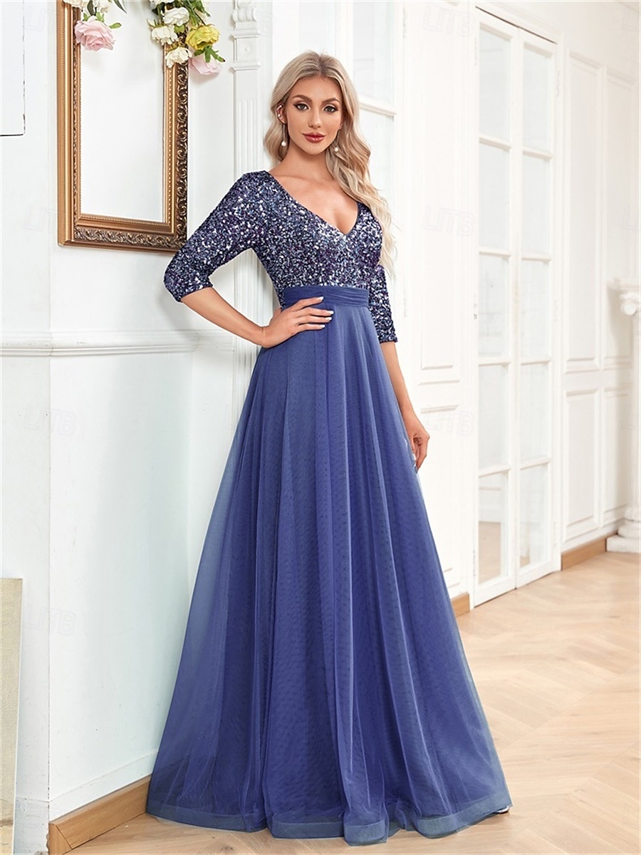 A-linjainen Quinceanera-Mekot Elegantti Mekko Virallinen Häät Lattiapituus Puolihihainen V-kaula-aukko Tylli Strassilla 2025 - $99.99 –P1