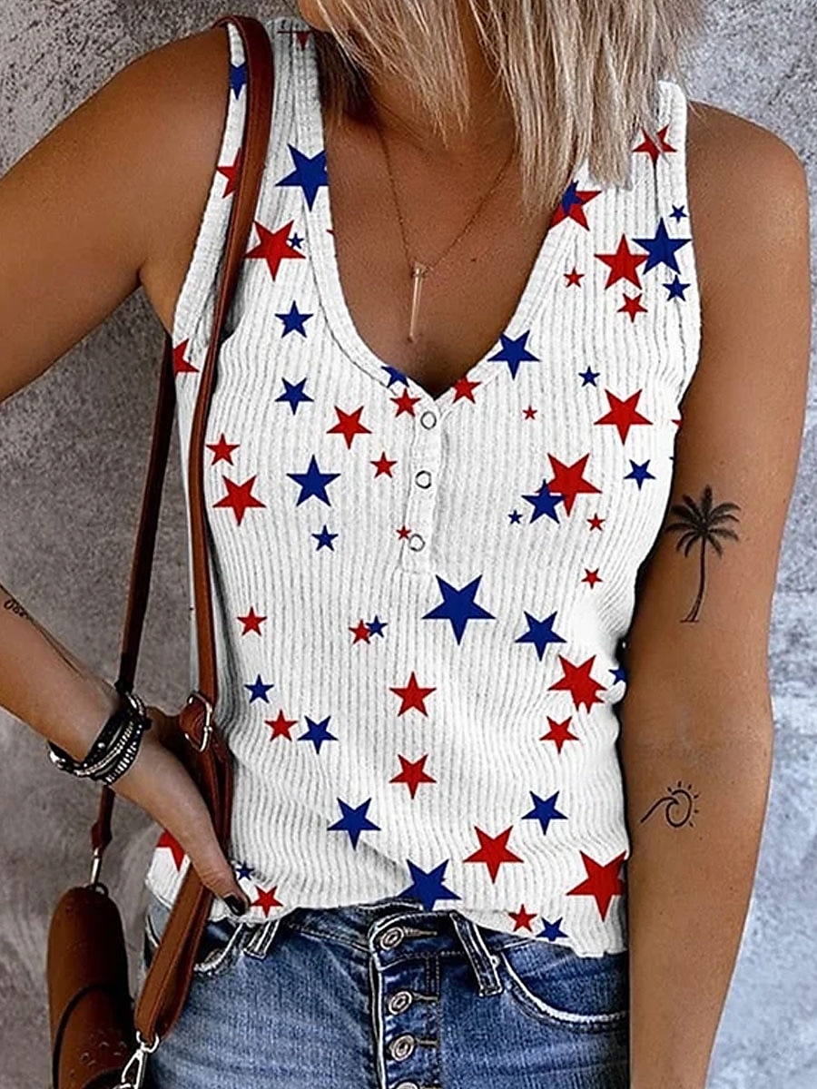 Dames Patriottische Camisole Tanktop Grafische Vlag Vintage Tropisch Stijlvol Mouwloos V-hals Reguliere Tops Dagelijks Afdruk Wit Roze Blauw Zomer Lente 2025 - $17.99 –P1