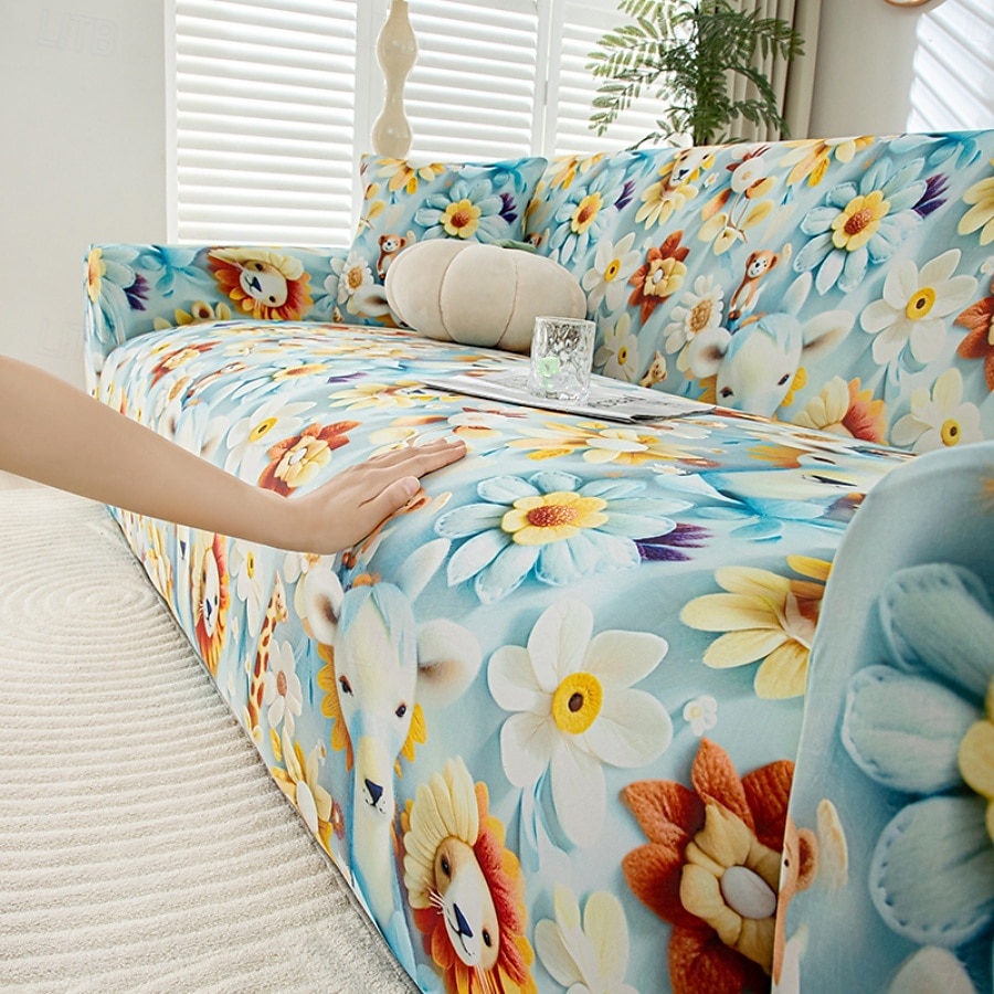 Fundas de sofá con estampados de verano, refrescantes, universales, en forma de L, para chaise longue de 1, 2, 3 o 4 plazas, de seda fría y elástica. 2025 - $84.99 –P8