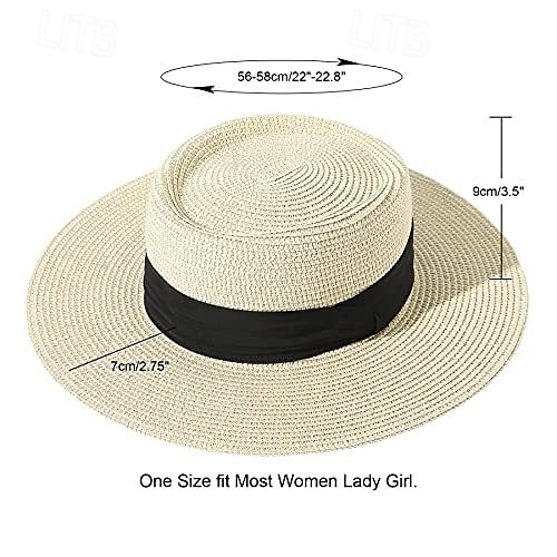 1 stk. elegant damehatt med strå og bred brem, lett og pustende sommerhatt for strandaktiviteter, uformell &formelle arrangementer, tilbehør til arrangementer 2025 - $13.99 –P8