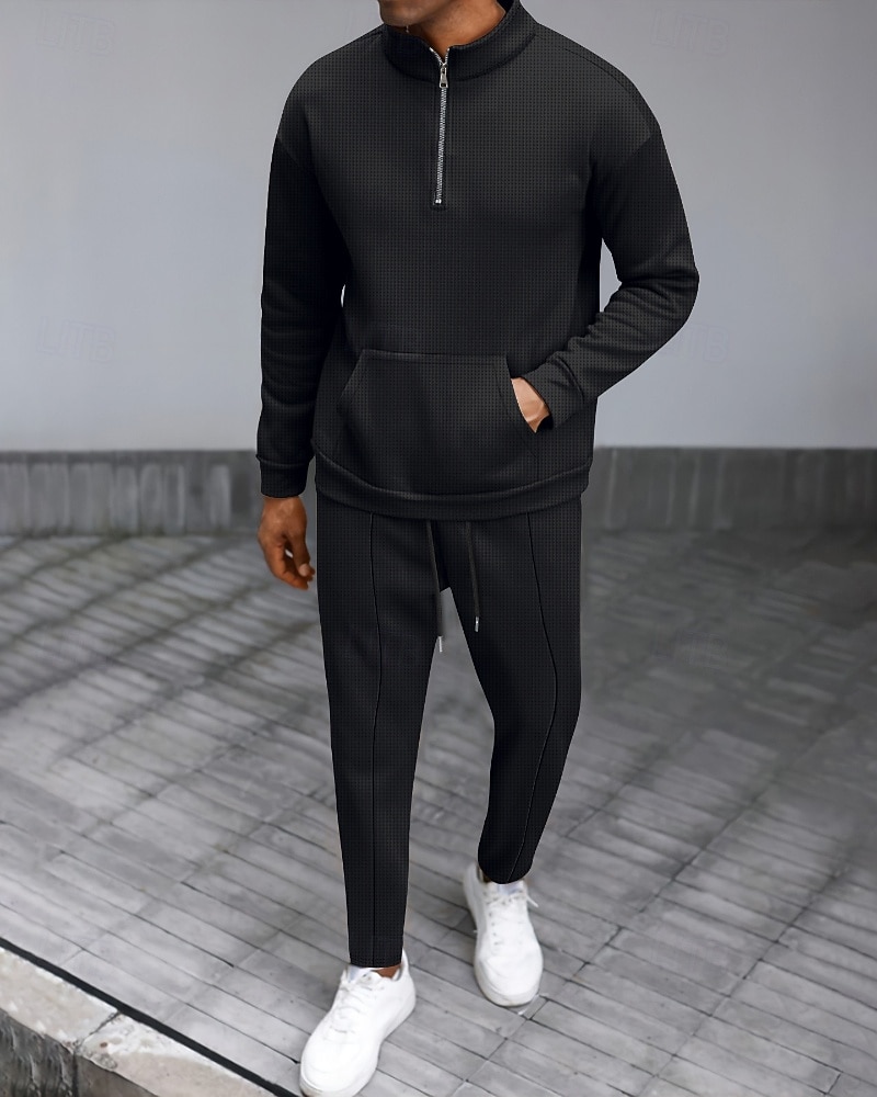 Per uomo Tuta da Ginnastica Pantaloni da Tuta Pista superiore Tasca con cerniera Tinta unita Completo Abbigliamento Autunno Nero Bianco Palestra Athleisure Corsa Antivento Manica Lunga Sport del 2026 a $44.99 –P2