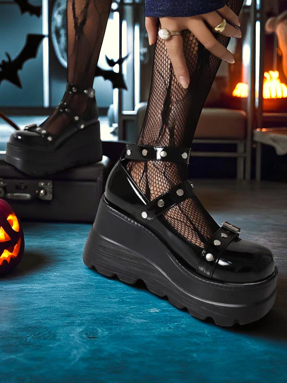 női, 1980-as évekbeli fekete platform Mary Jane cipők csatokkal és szív alakú szegecsekkel – gótikus punk lolita stílus halloweenre, cosplayre és esti kiruccanásokra 2025 - $34.99 –P5