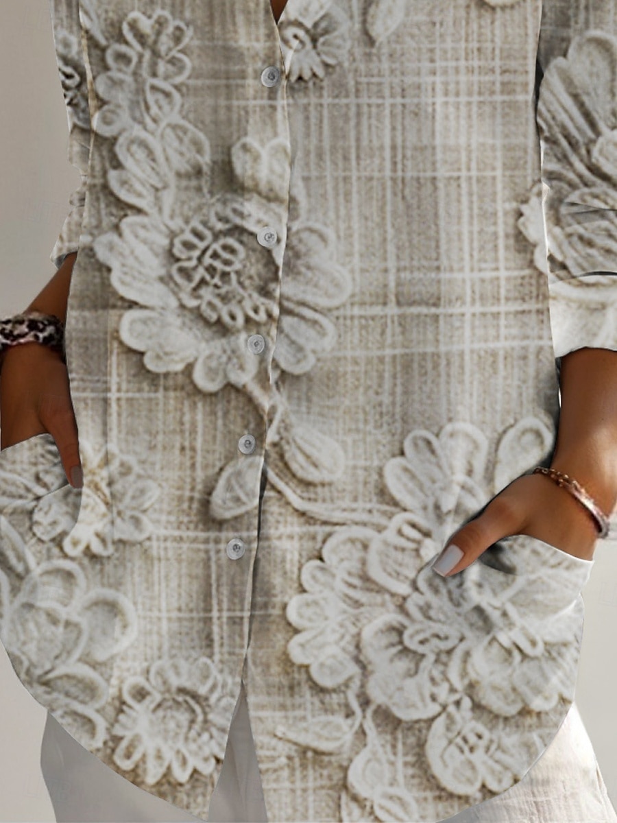 Dámské Košile Knoflíky Tisk Květinový Aktivní Denní stylové Dlouhý rukáv Košilový límec Běžné topy Denní Dovolená Meruňková Jaro Podzim 2026 - $29.99 –P3