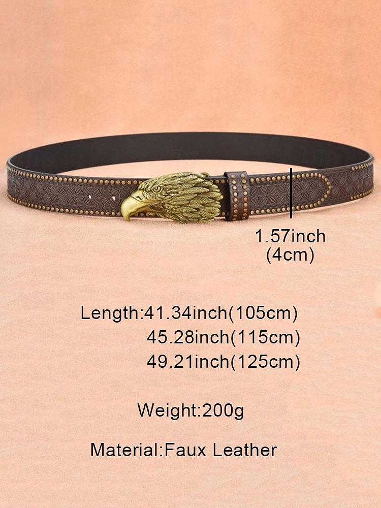 Men's Eagle Head Buckle Western Belt – Vintage Embossed Faux Leather Belt with Stud Details for Cowboys, Outdoor Events and Country Style 2026 - $18.99 –P8