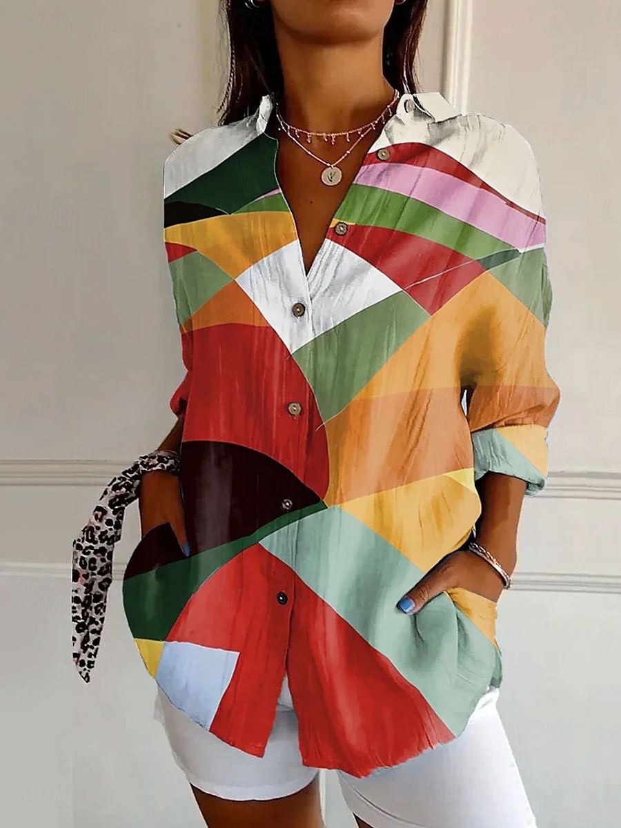 Women's Shirt Ombre Striped Marble Daily Stylish Casual Long Sleeve Shirt Collar Regular Tops Daily Holiday Buttons Print Black Yellow Red Blue Summer Spring 2025 - $32.99 –P3