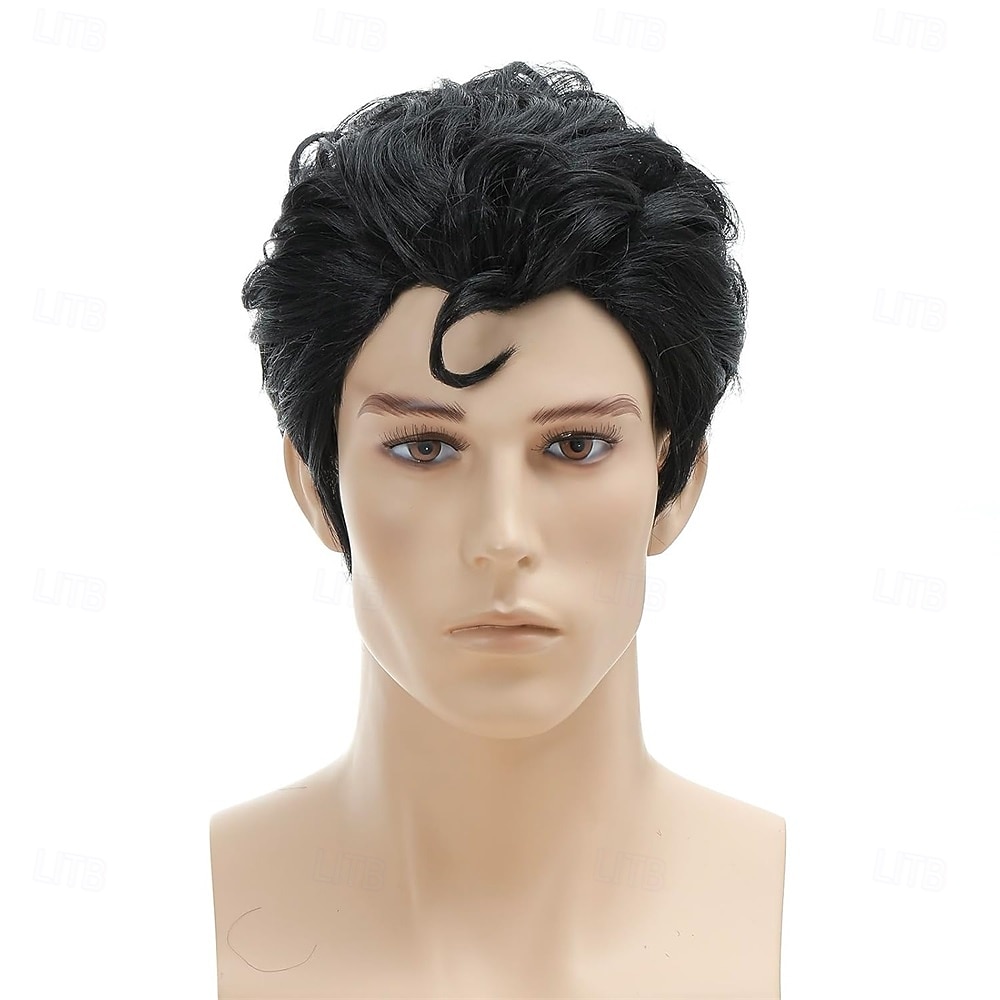 Roker Style Mens Black Short with a Front Curl Costume Wig for Cosplay Halloween Costume Party Wig 2025 - $24.99 –P1