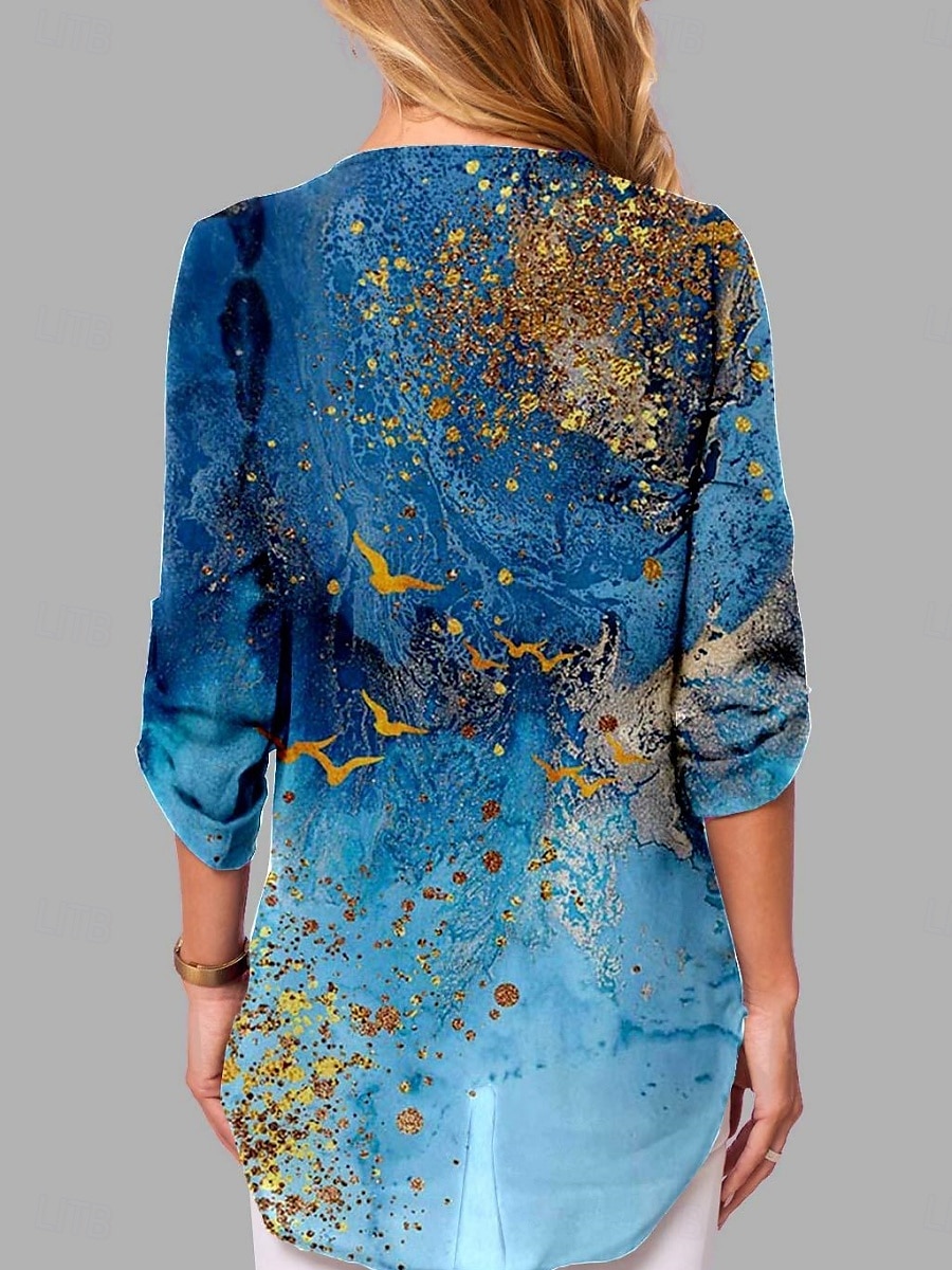 Dame Bluse Blomstret Grafisk Geometrisk Stilfull Fritid Langermet V-hals Vanlige topper Daglig Glidelås Trykt mønster Svart Hvit Rosa Marineblå Blå Sommer Vår Høst 2025 - $23.99 –P12