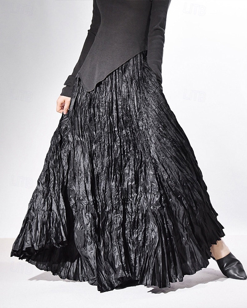 Femmes Jupe Évasé Mode Maxi Taille Basse Jupes Uni Froncé Micro-Élastique Rue Sortir Violet Noir Rose Crème Automne Polyester de 2025 ? $20.99 –P3