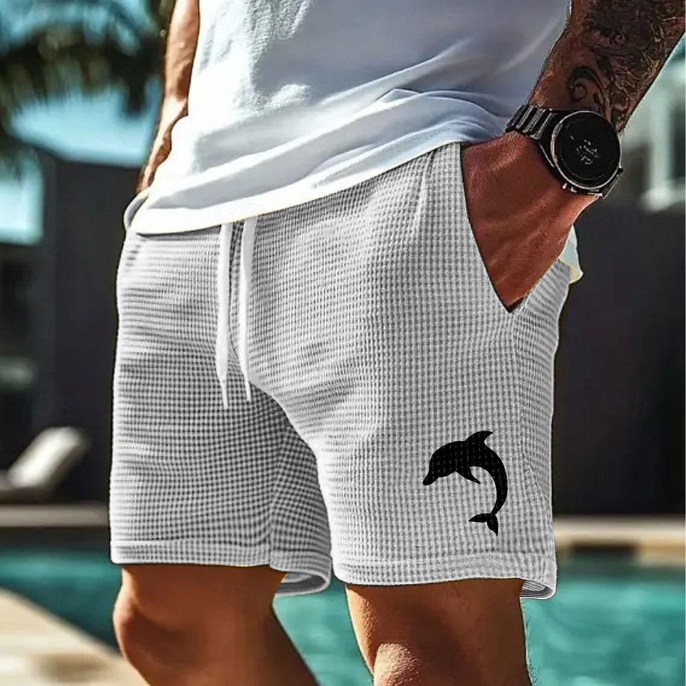 Herren Delfin Meeresbewohner Waffel-Shorts Sweat-Shorts Freizeitshorts Mittlere Taille Modisch lässig Urlaub Joggen Trainieren Elastischer Kordelzug in der Taille Shorts mit Taschen Designer 2025 - $21.99 –P5