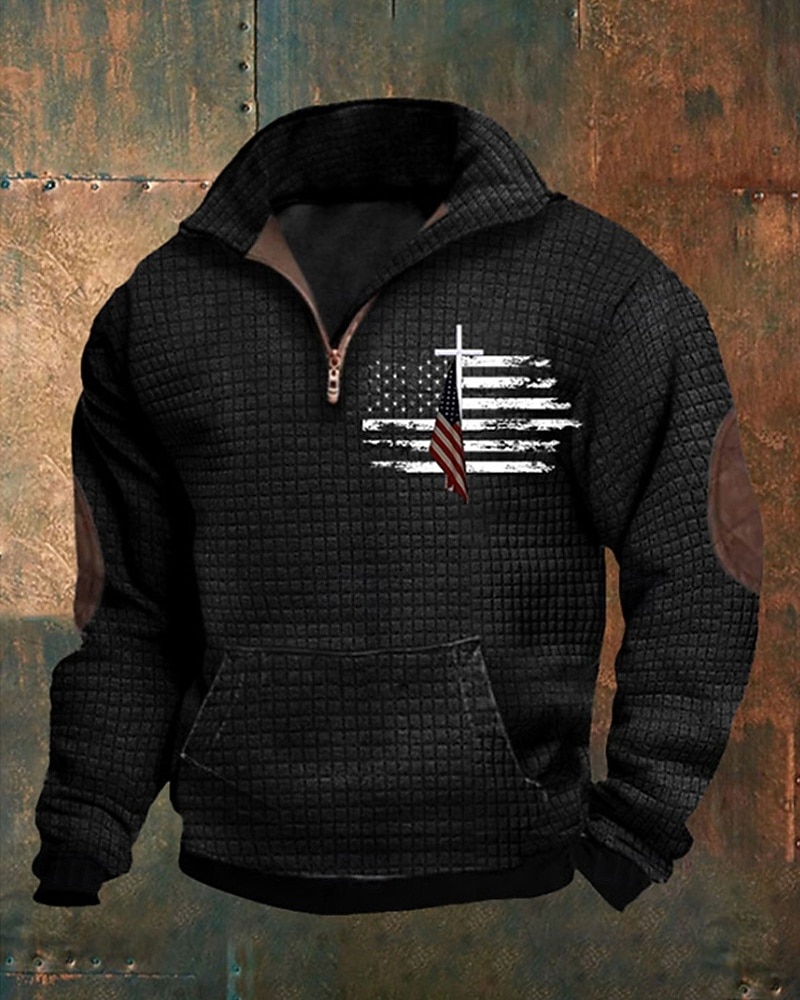 Voor heren Sweatshirt Sweatshirt met kwartrits Zwart Marineblauw blauw Groen Grijs Halve rits Nationale vlag Zak Sport & Outdoor Dagelijks Feestdagen Polyester Streetwear Basic Casual Lente Herfst 2026 - $42.99 –P2