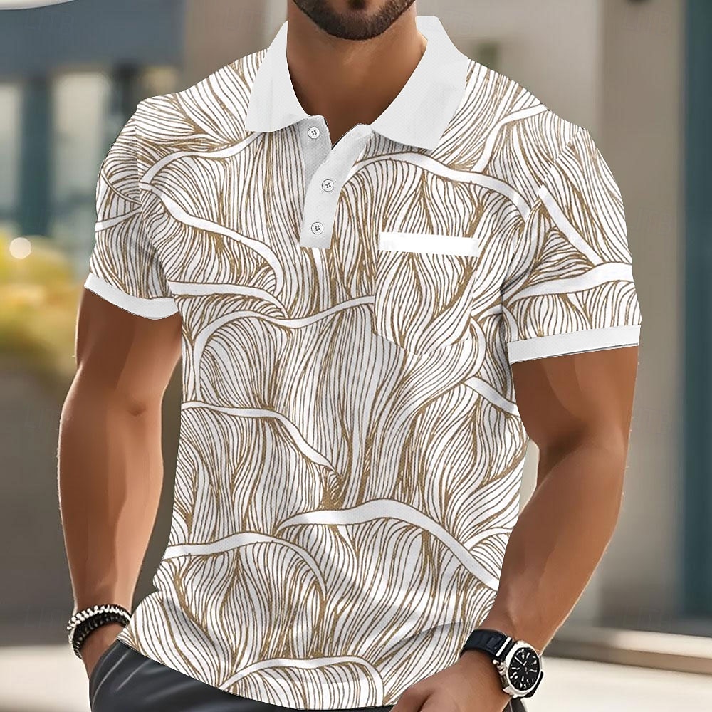 Miesten Geometrinen Viiva Polo Lyhythihainen Poolopaidat Kauluspaidat Business Casual ulko- Urheilu- ja treenivaatteet Arki-asut Tasku 3D-tulostus Napit Kesä Sininen Purppura Ruskea 2025 - $20.99 –P3