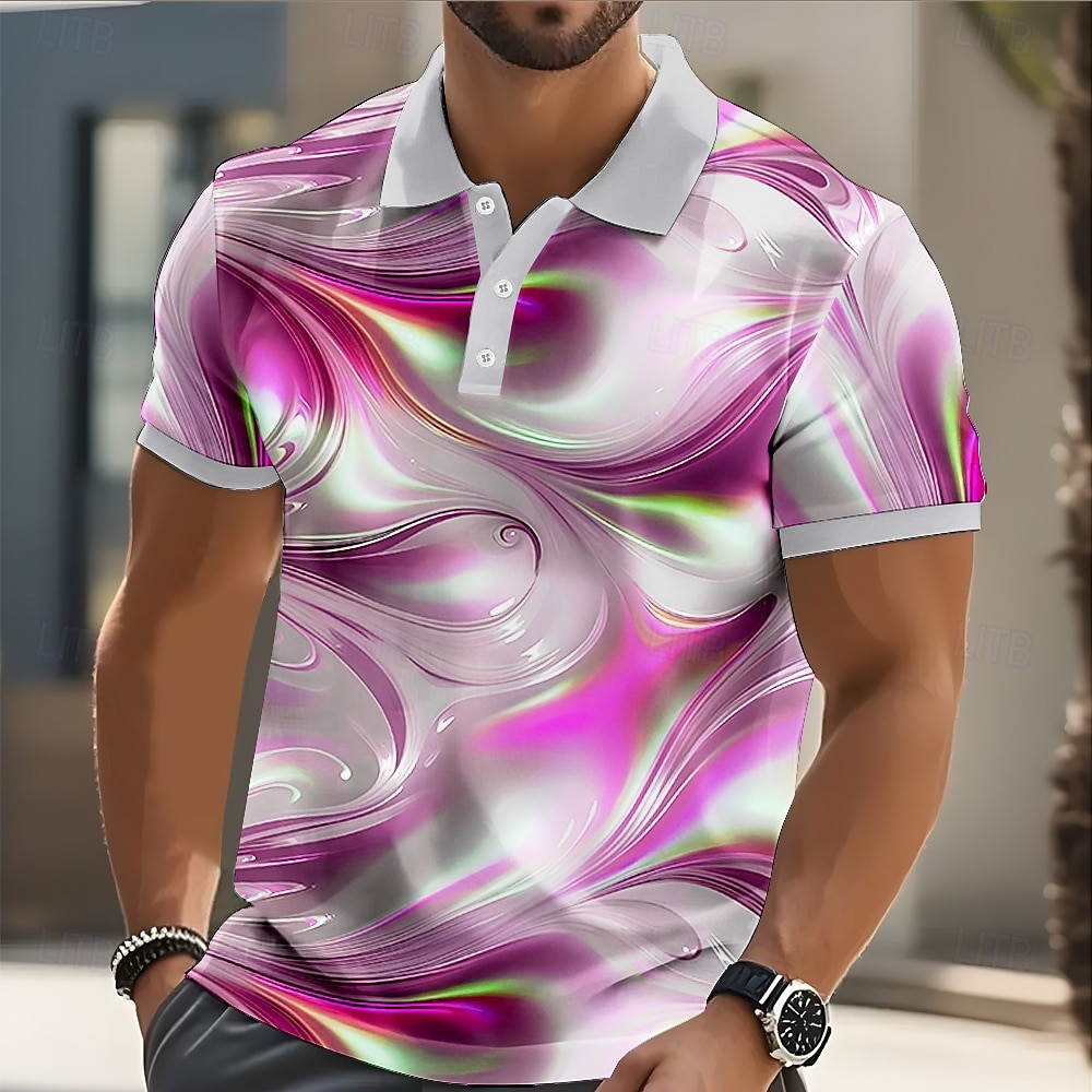 Men's Abstract Geometic Polo Short Sleeve Polo Shirts Lapel Business Casual Business Athleisure Daily Wear Buttons 3D Print Summer Yellow Pink Blue 2025 - $10.99 –P6