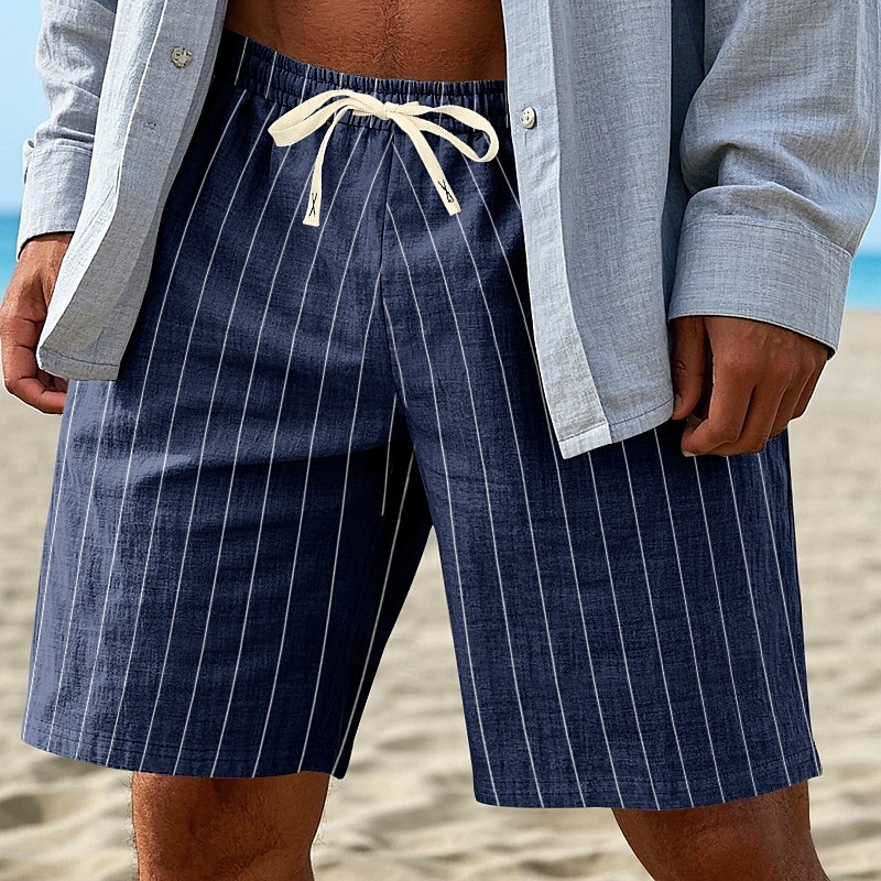 Herre Shorts Lin Shorts Sommershorts Strandshorts Snorer Elastisk midje Stripet Komfort Pustende Knelengde Daglig utendørs Strand Ferie Hawaiisk Kakifarget 2026 - $18.99 –P9