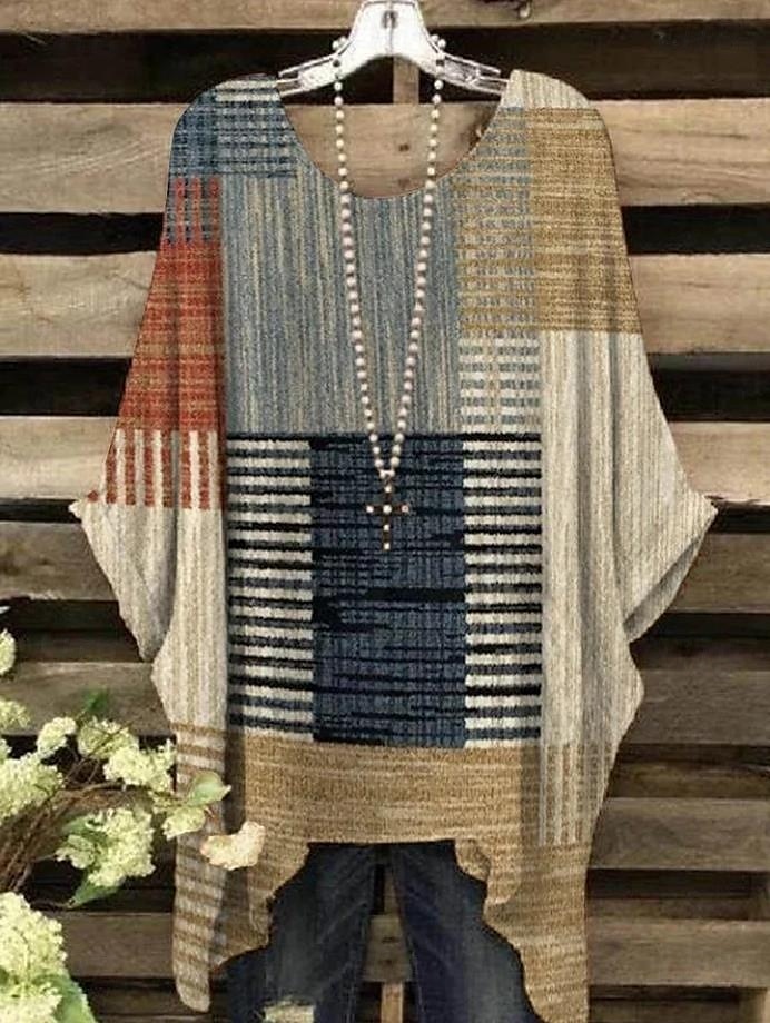Női Boho ing Grafika Mértani Elegáns Csehország Szüret Rövid ujjú Denevérujj Terített nyak Normál felsők Napi Szabadság Strandruházat Nyomtatott Farmer kék Világosbarna Medence Narancssárga Szivárvány 2025 - $22.99 –P1