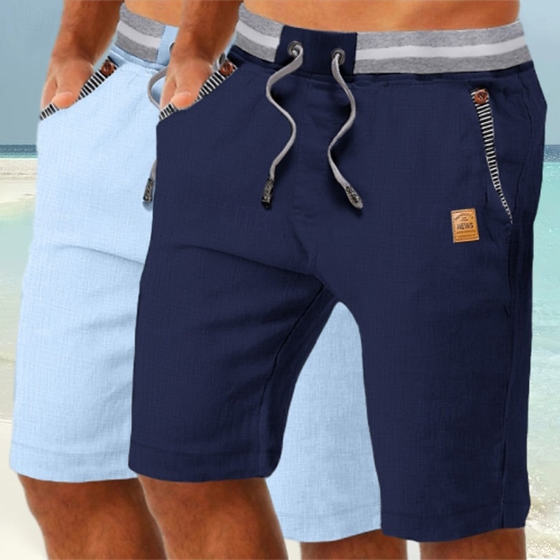 Herren Shorts Leinenshorts Sommershorts Strandshorts Tasche Kordelzug Elastischer Bund Einfach Komfort Atmungsaktiv Knielang Täglich Ferien Strand Urlaub Mode Schwarz + Himmelblau Khaki+Marineblau 2025 - $29.99 –P6