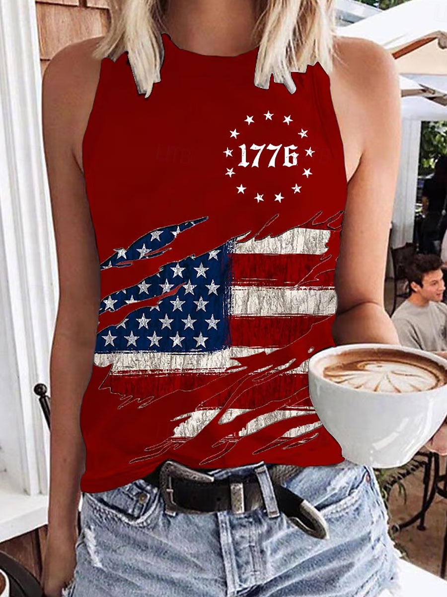 Damen Patriotisches Trägershirt Tank Top Grafik Flagge Täglich Stylisch Lässig Ärmellose Rundhalsausschnitt Reguläre Oberteile Tägliche Urlaubs-Weiß Rot Blau Sommer Frühling 2025 - $17.99 –P2