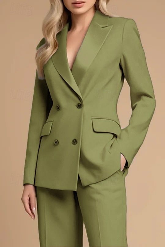 Blauer Zweiteiliger Hosenanzug Mutter der Braut Hochzeit Elegant Vintage Minimalistisch Revers Bodenlang Stretch-Stoff Langarm mit Knöpfen 2025 - $149.99 –P5