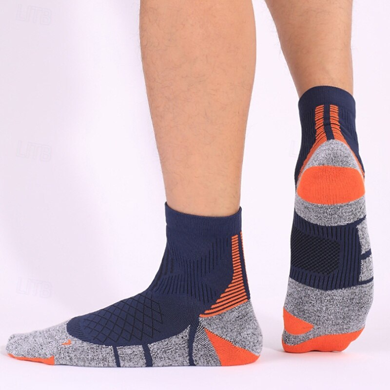 1 par de calcetines de senderismo para hombre, calcetines deportivos transpirables, antiampollas, que absorben el sudor, antibacterianos, para exteriores, de un cuarto de tripulación, de algodón, con parches, violeta, negro y blanco, para esquí, snowboard 2025 - $10.39 –P3