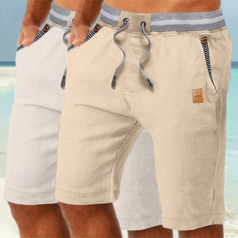 Herren Shorts Leinenshorts Sommershorts Strandshorts Tasche Kordelzug Elastischer Bund Einfach Komfort Atmungsaktiv Knielang Täglich Ferien Strand Urlaub Mode Schwarz + Himmelblau Khaki+Marineblau 2025 - $29.99 –P5