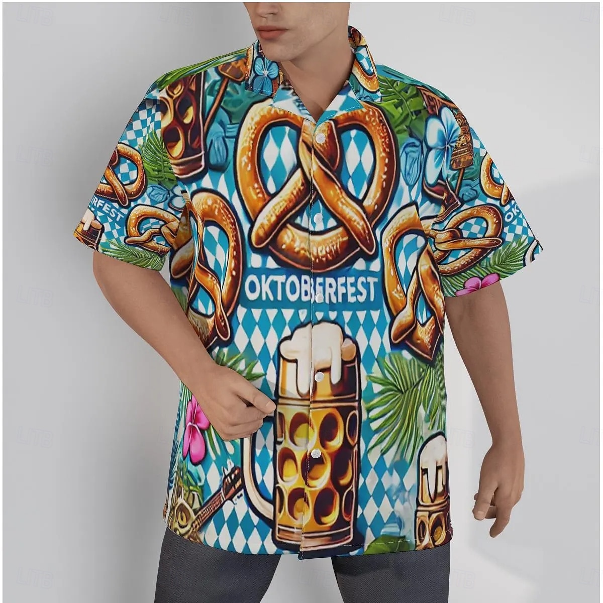 Oktoberfest Bier Brezel Hawaiihemden Aloha-Hemd Bayerisch München Deutsch Grafik Für Herren Erwachsene Karneval Oktoberfestbier 3D-Druck Urlaub Party 2025 - $23.99 –P1