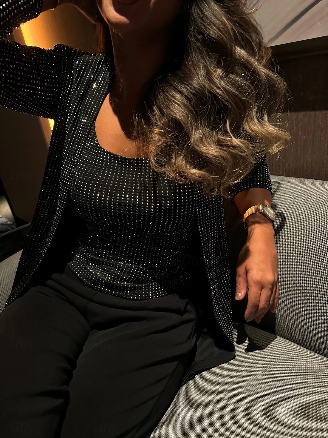 jumpsuit/byxdräkt 3-delad byxdräkt brudens mor byxdräkt med kavaj elegant vintage enkel rund halsringning golvlång pyjamas stretchig crepe jersey långärmad med kristaller pärlor 2025 2025 - $149.99 –P3