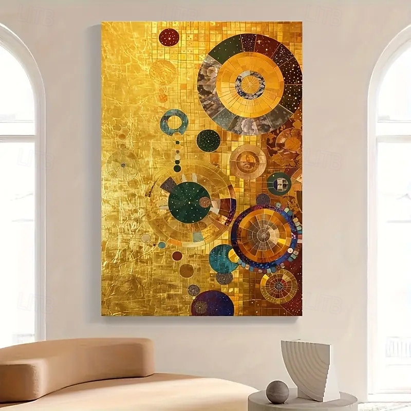 Grande tela abstrata de arte de parede em círculo dourado sem moldura - pintura geométrica moderna dourada, azul, verde e multicolorida para decoração de sala de estar e quarto de 2026 por $11.49 –P5