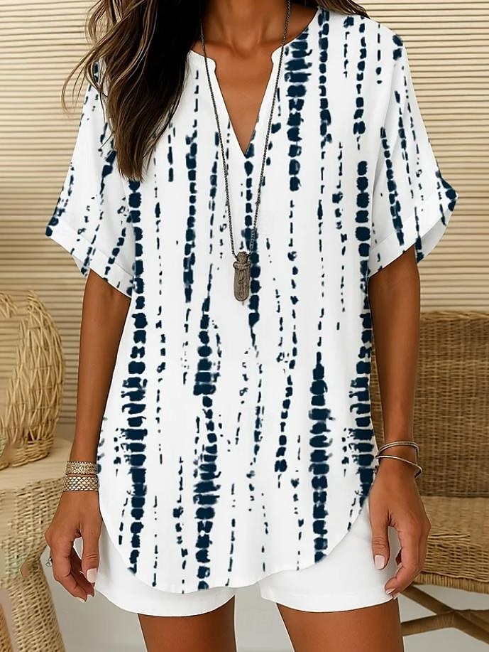 Pentru femei Cămașă Boho Grafic Geometric Elegant Boemia Tropical Manșon scurt În V Topuri obișnuite Zilnic Concediu Costum de plajă Alb Albastru piscină Vară Primăvară 2025 - $23.99 –P2