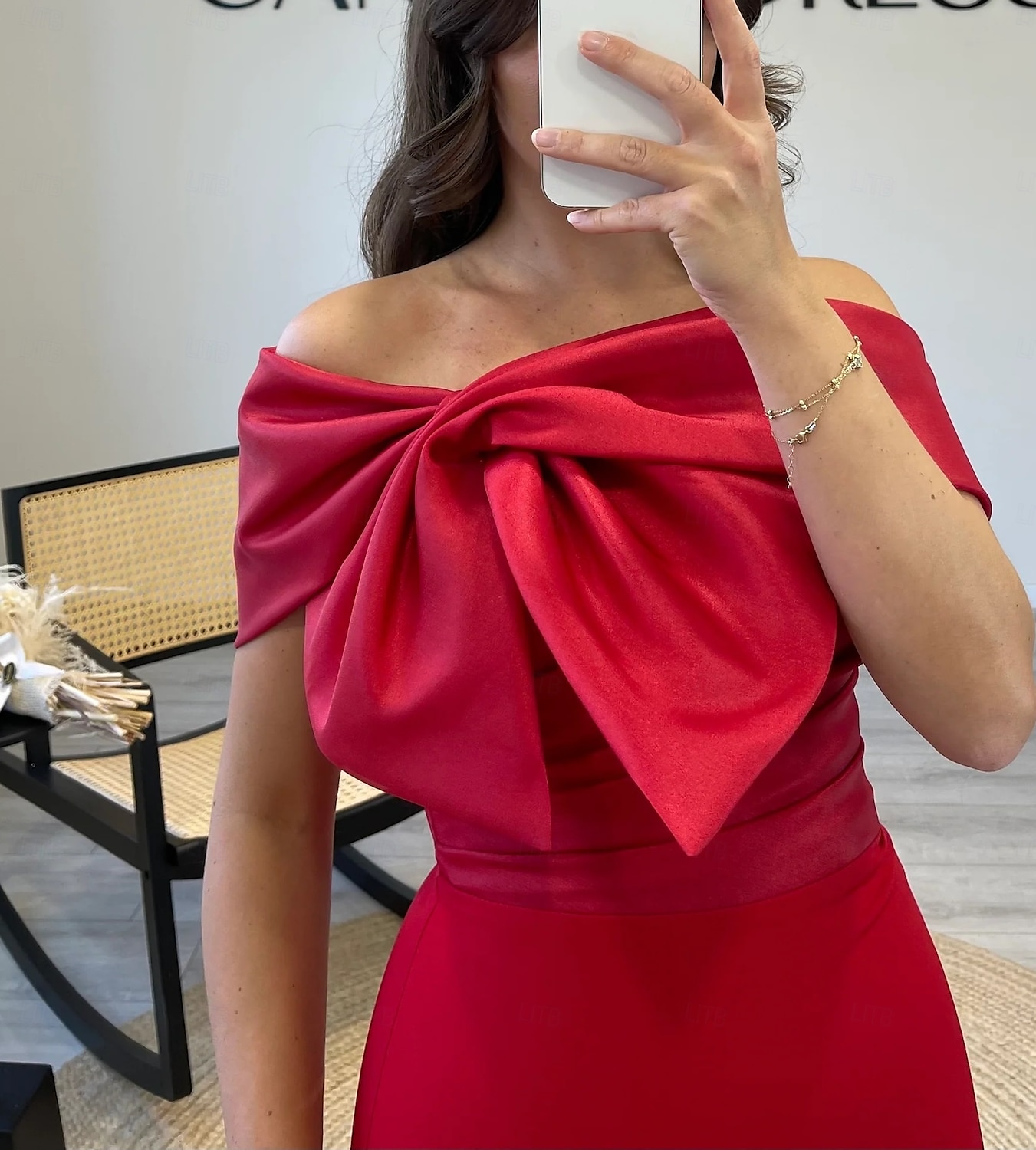 Rotes Etuikleid  Column Cocktailkleider Elegante Formelle Hochzeitsgast knöchellang ärmellos Off-Shoulder Satin mit Schleife(n) 2025 - $114.99 –P3