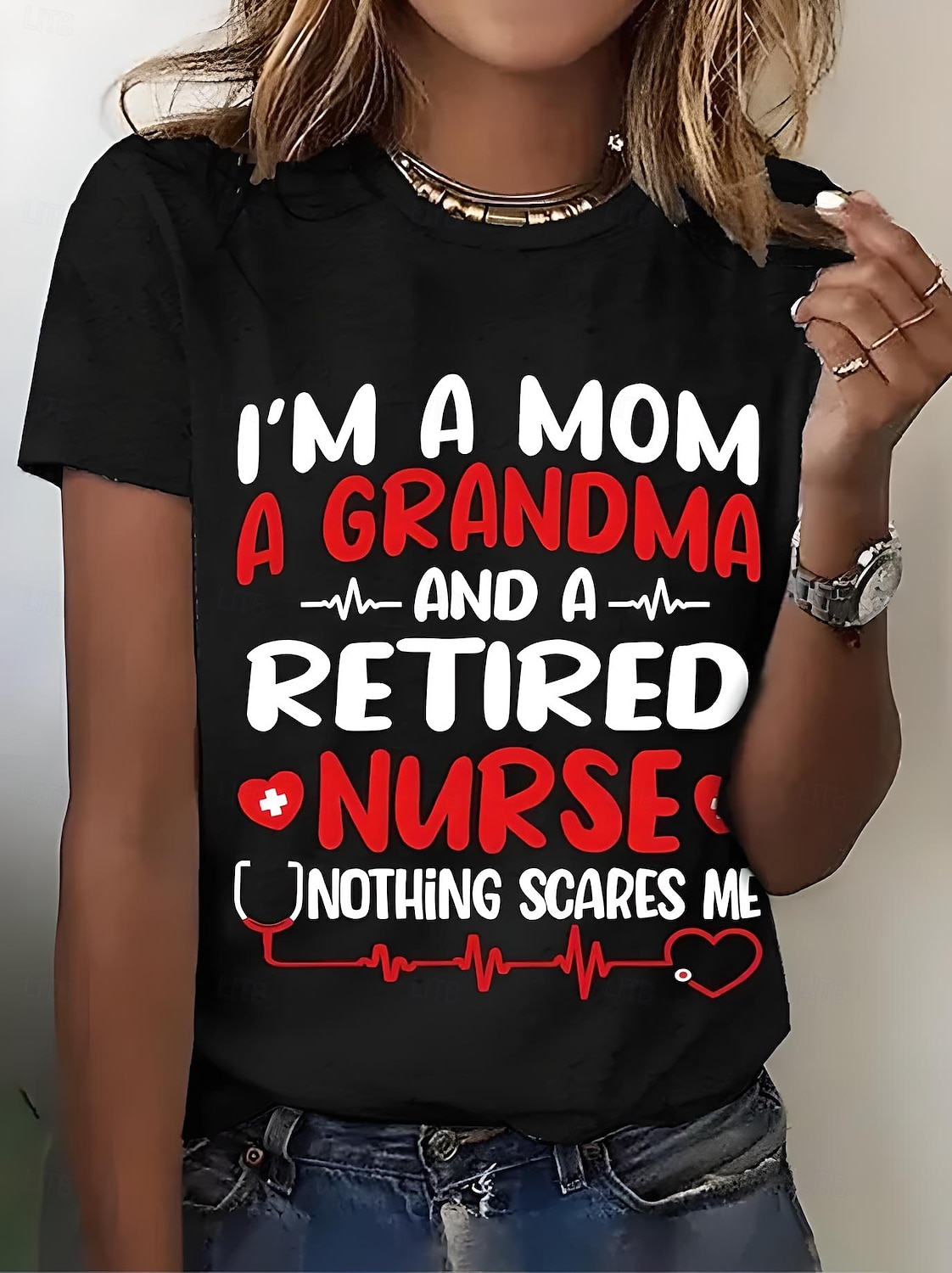 Damskie Podkoszulek Nadruk Graficzny Litera Zabytkowe Elegancki Klasyczny Krótki rękaw Półgolf Okrągły dekolt Zwykłe topy Codzienny Weekend Niebieski Czarny Biały Rumiany róż Fioletowy Lato Wiosna MOM 2026 - $22.99 –P6