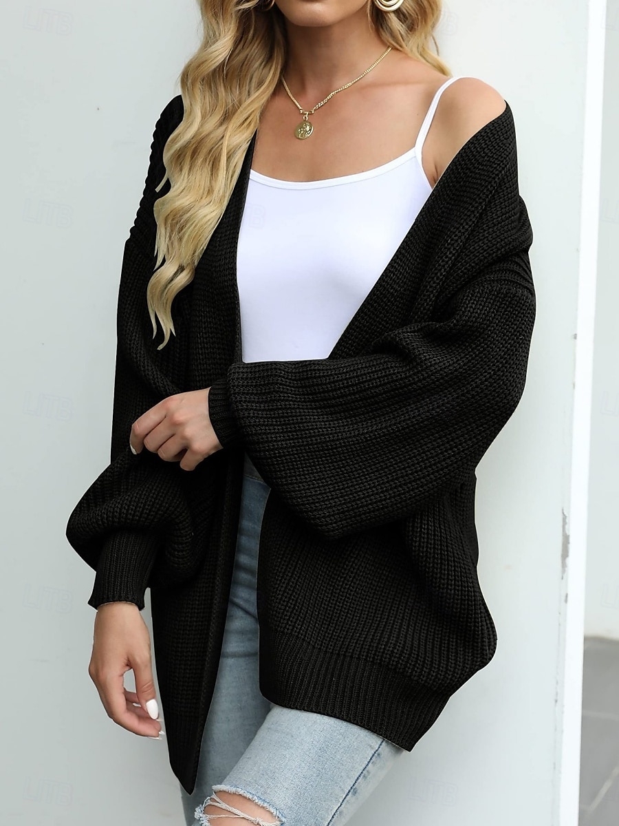 Pentru femei Pulover Bluza Elegant Modă Șic Stradă Culoare pură Deschis frontal Tricotat Manșon Lung Topuri obișnuite Tricotat În aer liber Zilnic Sfârșit de săptămână Negru Roz Îmbujorat Toamnă Iarnă 2025 - $25.99 –P12