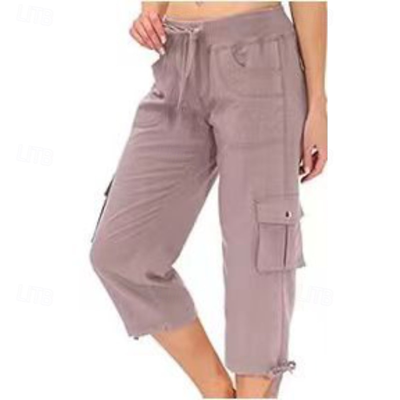 Damen Cargo-Hosen Stoffhosen Streetwear Lässig Wadenlang Natürliche Taille Einfach Tasche Elastisches Kordelzugdesign Bequem Außenbereich Outdoor Streetwear Kamel Dunkelbraun Hellhimmelblau Schwarz 2025 - $22.99 –P18