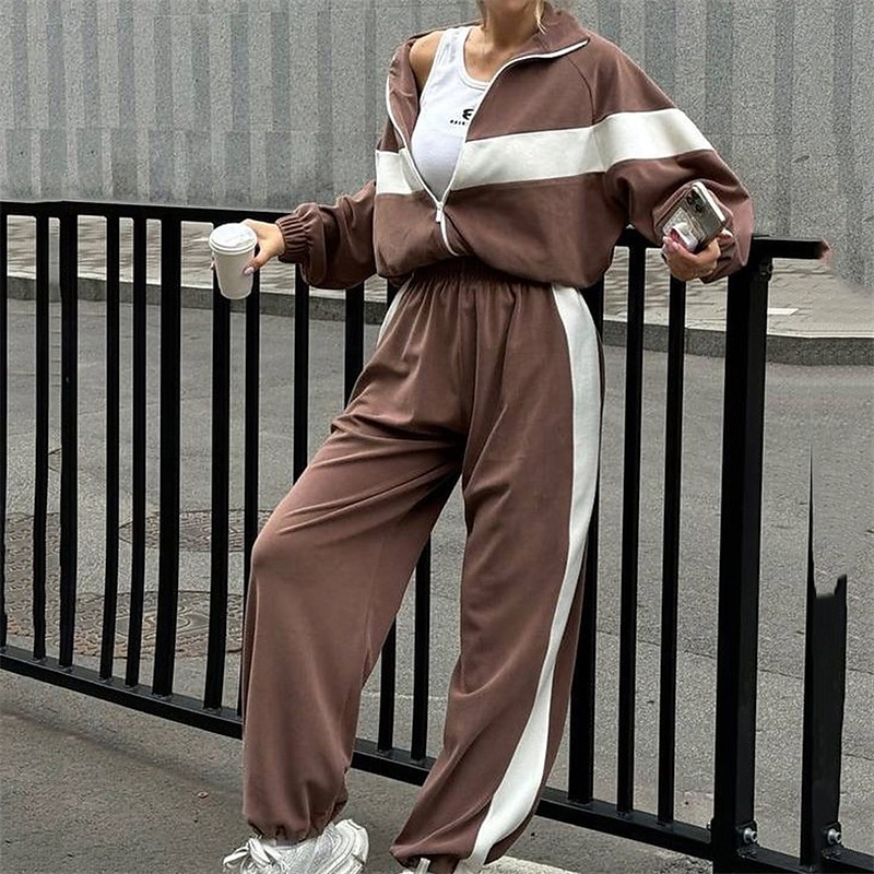 Damskie Dres Bluza Komplet sportowy Kieszeń Kolorowy blok Zestawy odzież Jesień Zima Biały Burgundowy Siłownia Trening Sportowy Keep Warm Odporność na wiatr Miękka Długi rękaw Sport Odzież sportowa 2026 - $42.99 –P1