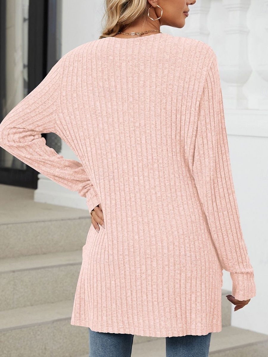 Femmes Pull Cardigan Élégant Mode Streetwear Couleur Unie Ouvert devant Avec Poches Tricoté manche longue Hauts Réguliers Tricoter Extérieur Quotidien Week-end Rose Claire Bleu Automne Hiver de 2025 ? $23.99 –P13