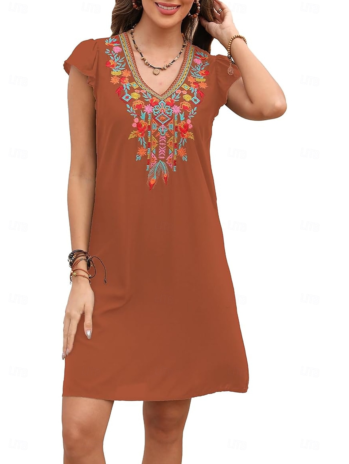 Women's Mini Dress Casual Dress Fashion Modern Elegant Dress Cap Sleeve Wedding Daily Date Regular Fit Floral Embroidery Sleeveless V Neck Black White Orange Summer 2025 - $27.99 –P13