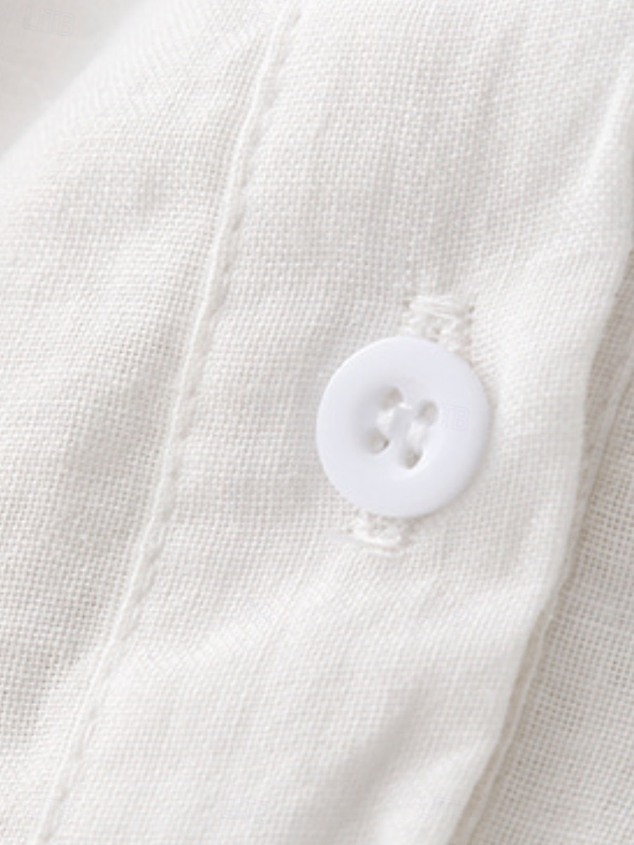 Per donna Camicie di cotone e lino Tinta unica Elegante Essenziale Casual Manica 3/4 Colletto a Camicia Top Regolari Quotidiano Bottoni Bianco Rosa Azzurro Estate del 2025 a $34.99 –P10