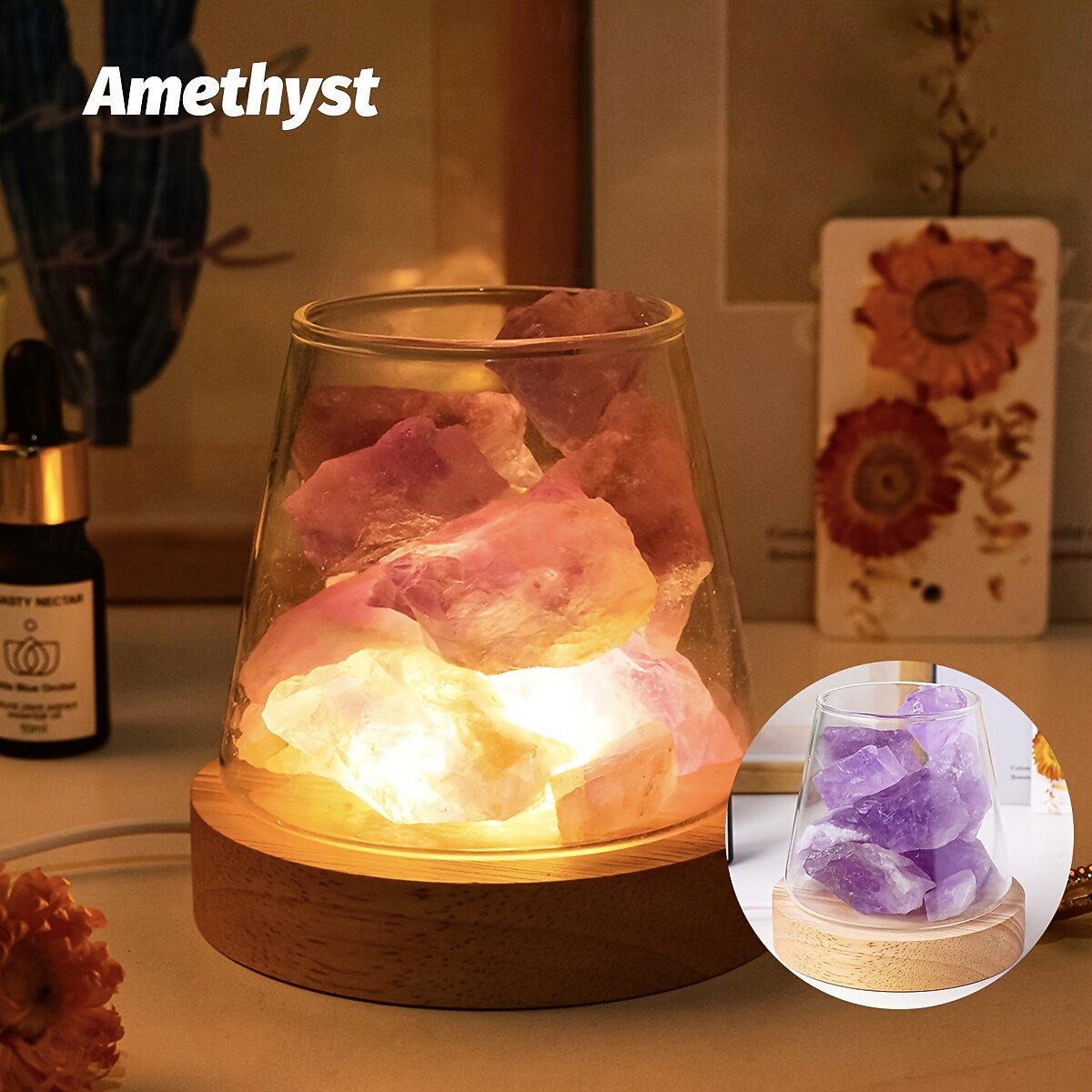 Natural Crystal Aroma Stone 1pc Diffuser - Demagnetising Bowl Lamp Ornament Home Bedroom Night Light Companion Gift - Essential Oil Not Included 2026 - $39.99 –P10